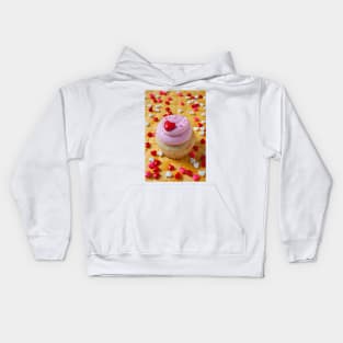 Pink cupcake with candy hearts Kids Hoodie